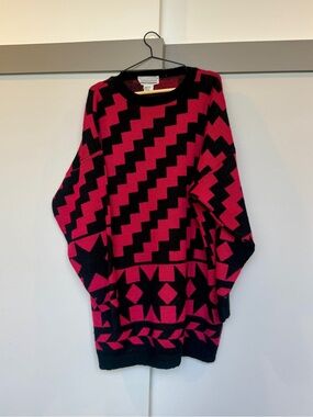 Vintage Compositions Made in Italy Geometric Sweater Size L Pink Black